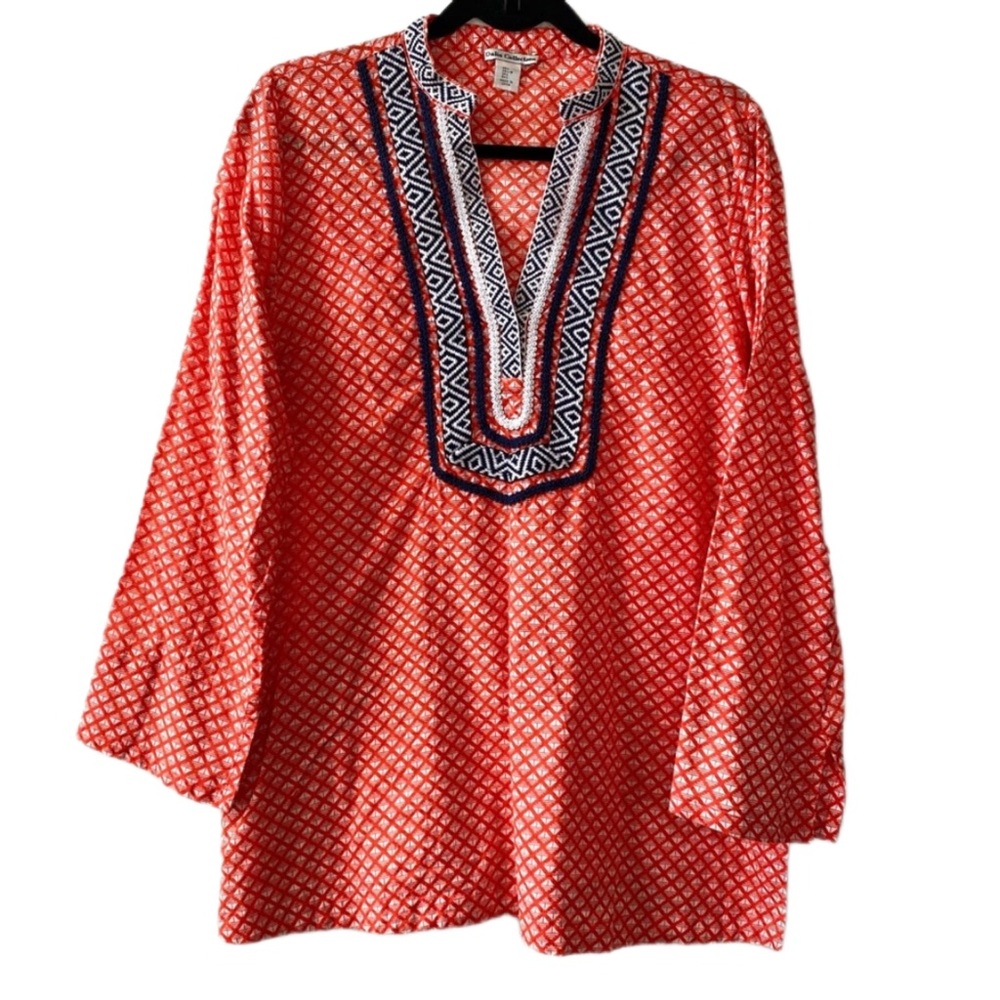 LAST CHANCE SALE!Dalia Collection Bohemian Embroidered Tunic Geometric Print Top